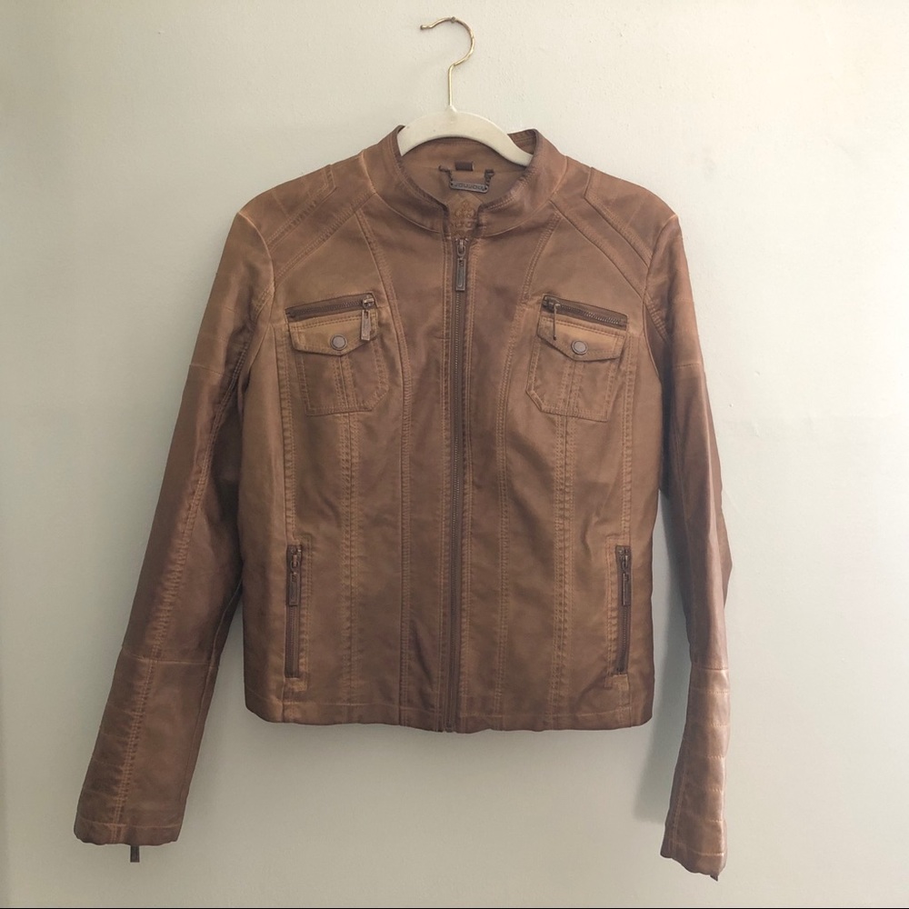 Jou Jou Faux-Leather Brown Jacket SZ M